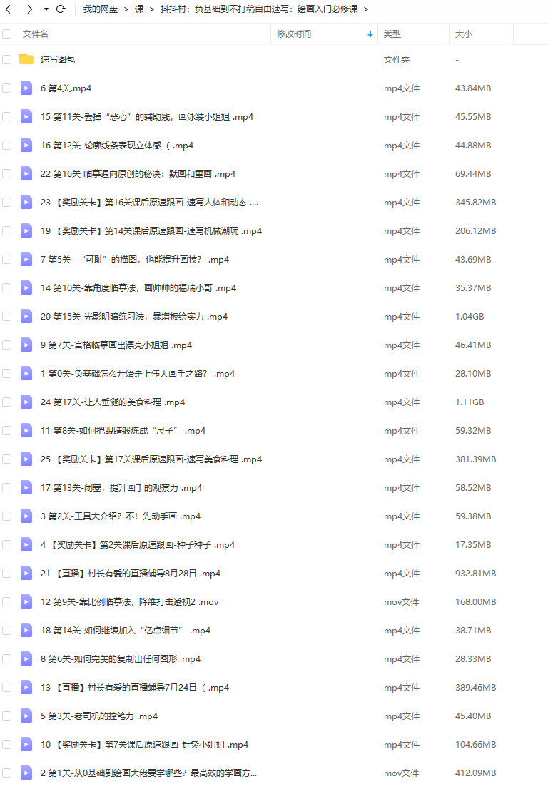 抖抖村负基础到不打稿自由速写绘画入门必修课2022年【画质不错有图包】