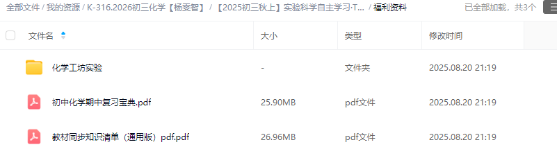 2025杨雯智初中化学A版初三秋上化学视频网课+讲义
