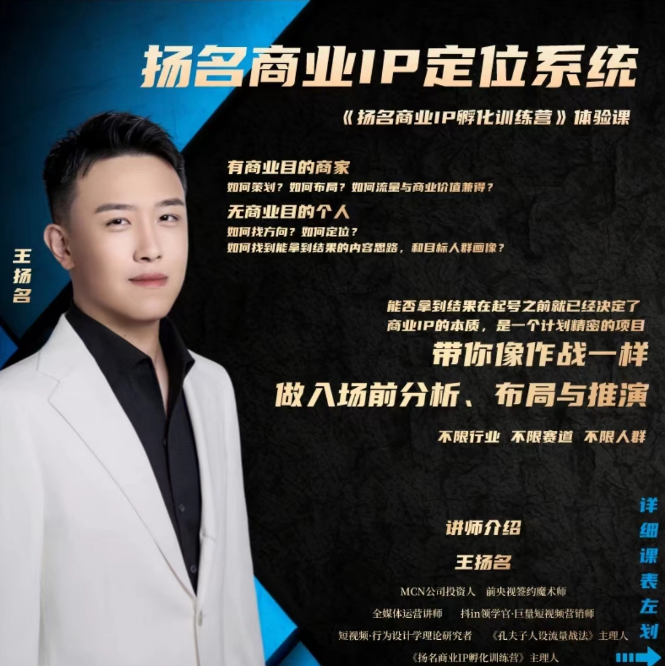 扬名商业IP定位系统课，带你像作战一样做入场前分析、布同与推演