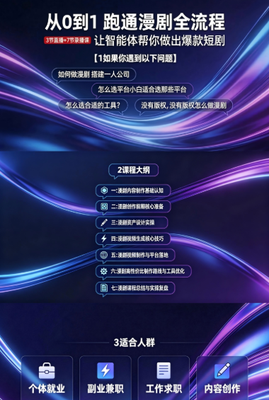 智能体视频生成和漫剧制作实战教程 从0-1跑通漫剧全流程，让智能体帮你做出爆款短剧