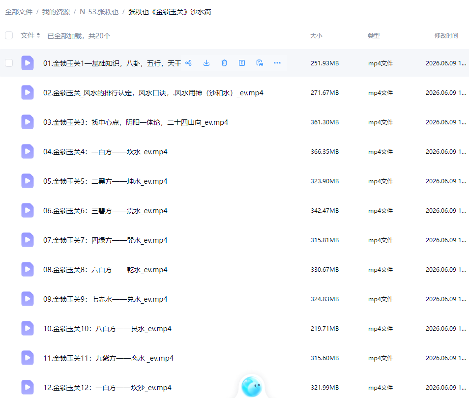 张秩也金锁玉关视频课程沙水篇相地篇
