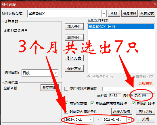 金钻指标通达信【尾盘蛰伏】主副图选股 缩量回调双阶段末期的静默启动信号