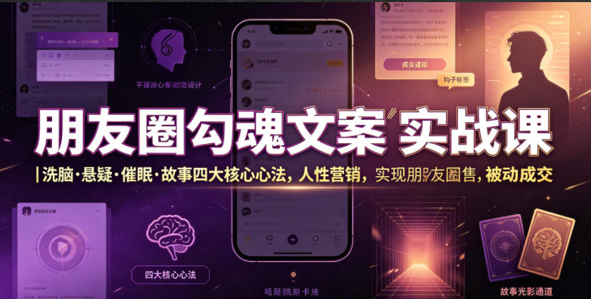 c78fc5d89d18a16784224fdcb301a54f 朋友圈勾魂文案实战课|洗脑·悬疑·催眠·故事四大核心心法,吃透人性营销,实现朋友圈不销而售被动成交
