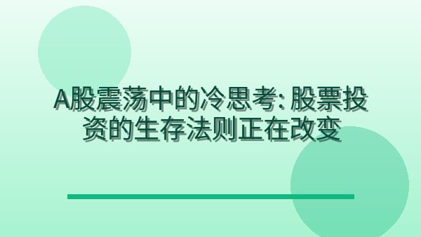 A股震荡中的冷思考：股票投资的生存法则正在改变
