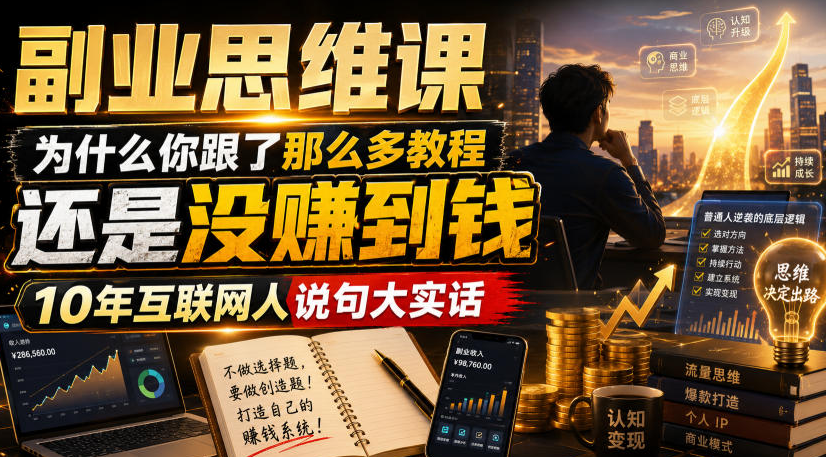 副业思维课，为什么你跟了那么多教程，还是没赚到钱，10年互联网人说句大实话