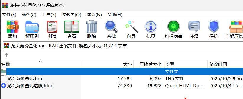 通达信专做龙头股的＂龙头竞价量化选股＂插件(HTML)+选股公式(TN6源码)
