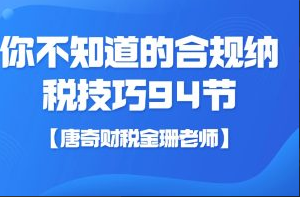 【唐奇财税金珊老师】你不知道的合规纳税技巧 94节