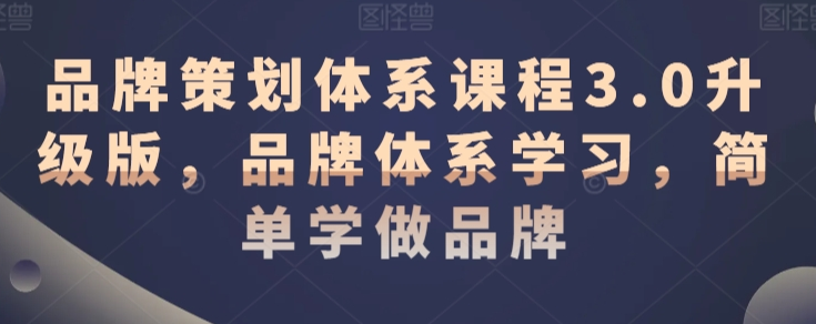 品牌策划体系课程3.0升级版，品牌体系学习，简单学做品牌