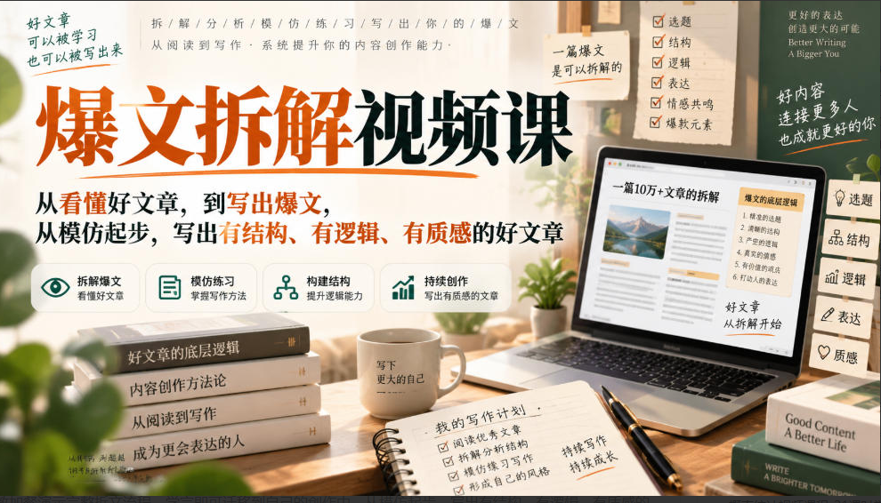 爆文拆解视频课，从看懂好文章，到写出爆文，从模仿起步，写出有结构、有逻辑、有质感的好文章