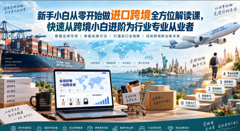 新手小白从零开始做进口跨境全方位解读课，快速从跨境小白进阶为行业专业从业者