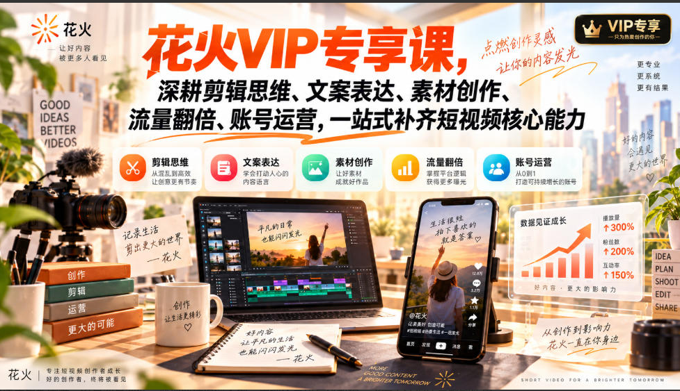 安先生-花火VIP专享课，深耕剪辑思维、文案表达、素材创作、流量翻倍、账号运营，一站式补齐短视频核心能力