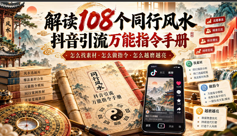 解读108个同行风水抖音引流万能指令手册，怎么找素材·怎么做指令·怎么越磨越亮